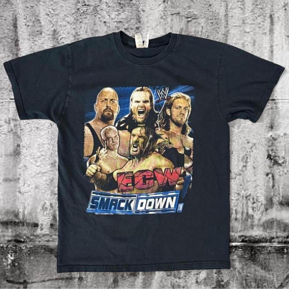 Vintage 2005 WWE SmackDown vs. ECW Graphic T-Shirt Medium Jerzees Y2K